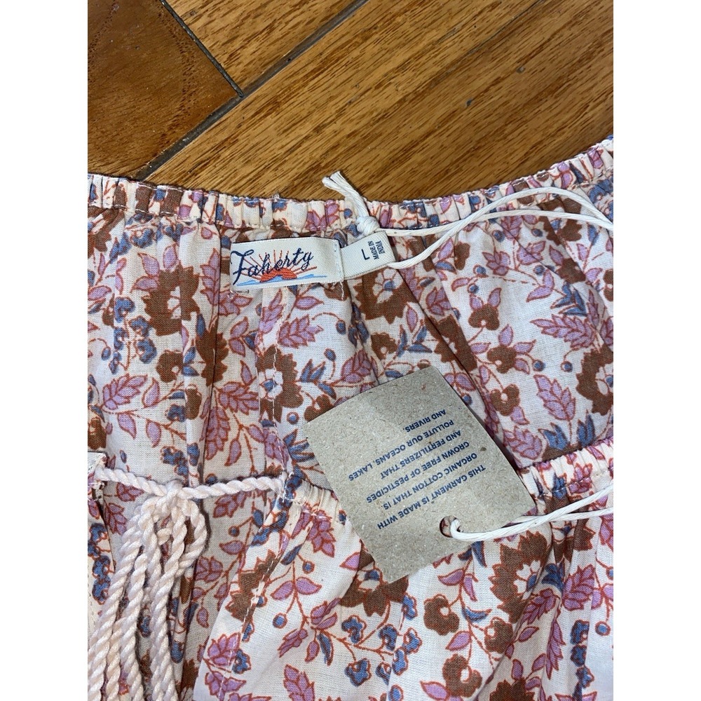 Faherty Florence Floral Top Organic Cotton Peasant Blouse Size Large - Picture 8 of 9